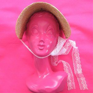 cottagecore straw bonnet lace hat retro prairie